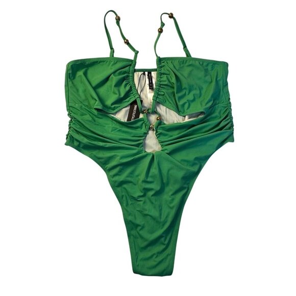 Womens Swimsuit Sz 22 Green Ruched Bead Detail Swimsuit By. PrettyLittleThing - Picture 12 of 13